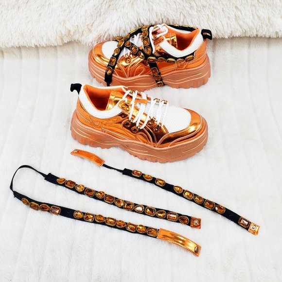 Chunk Fever Copper Orange Gem Strap Sneakers - Picture 6 of 11